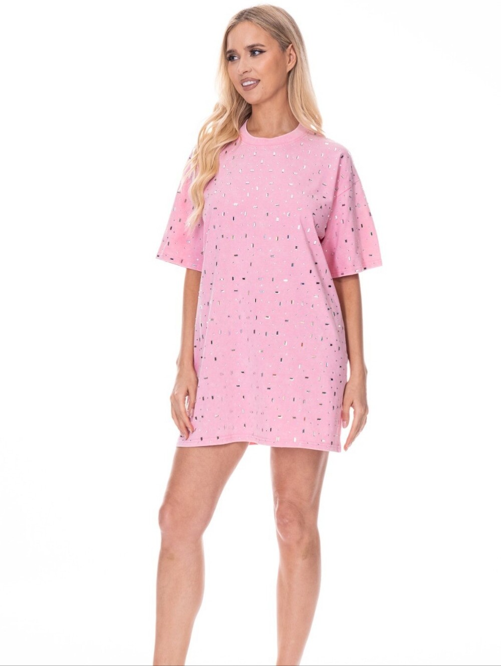 100% Cotton Rhinestone Blinky Denim Wash Effect Dress